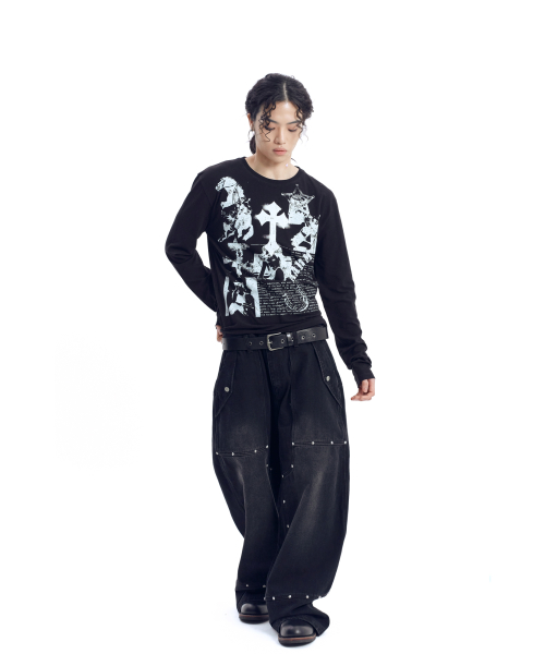 Square Studded Logo Belt (Black)
