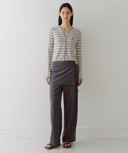 MERINO WOOL BLEND STRIPED CARDIGAN - GREY