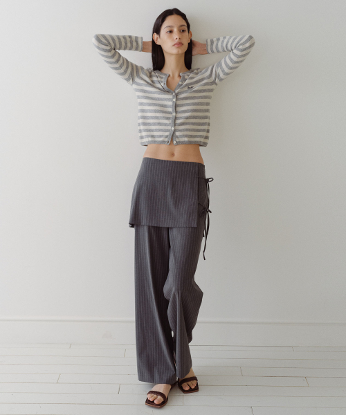 MERINO WOOL BLEND STRIPED CARDIGAN - GREY