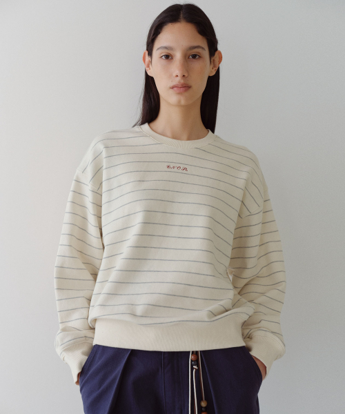 CREWNECK STRIPED SWEATSHIRT - CREAM