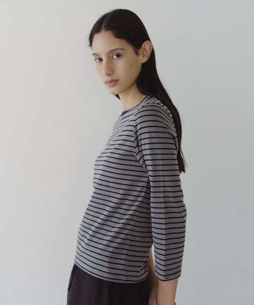 STRIPED 3/4 SLEEVE T-SHIRT - GREY