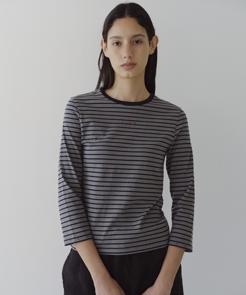 STRIPED 3/4 SLEEVE T-SHIRT - GREY