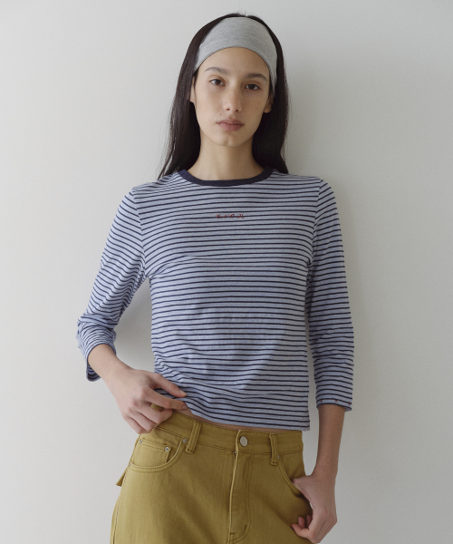 STRIPED 3/4 SLEEVE T-SHIRT - BLUE
