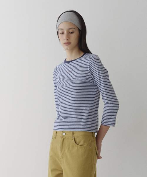 STRIPED 3/4 SLEEVE T-SHIRT - BLUE