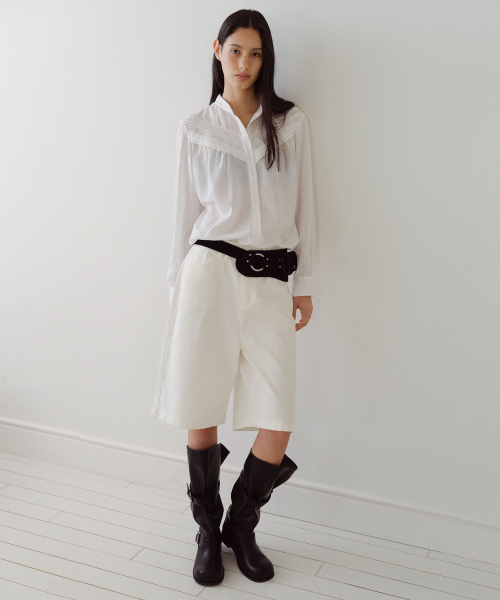 COTTON LACE TUCK BLOUSE - WHITE