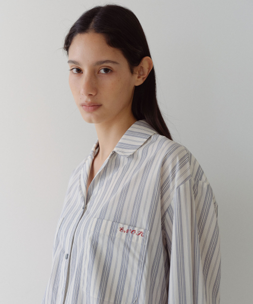 RELAXED STRIPE PAJAMA SHIRT - BLUE
