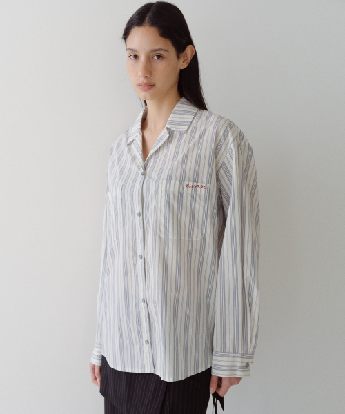 RELAXED STRIPE PAJAMA SHIRT - BLUE