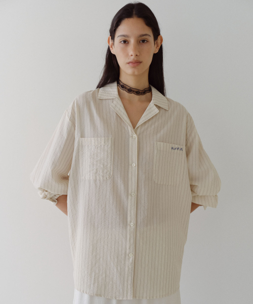 RELAXED STRIPE PAJAMA SHIRT - IVORY