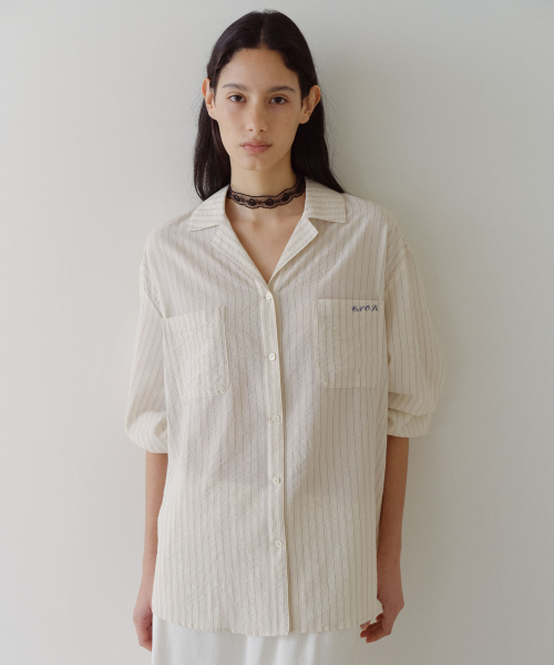 RELAXED STRIPE PAJAMA SHIRT - IVORY
