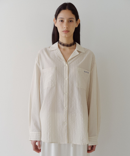 RELAXED STRIPE PAJAMA SHIRT - IVORY