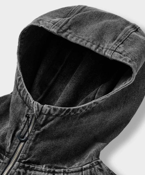 BALACLAVA SLASH HOODED ZIP-UP_DENIM VINTAGE BLACK