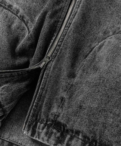 BALACLAVA SLASH HOODED ZIP-UP_DENIM VINTAGE BLACK