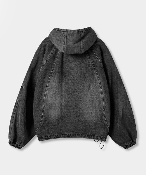 BALACLAVA SLASH HOODED ZIP-UP_DENIM VINTAGE BLACK