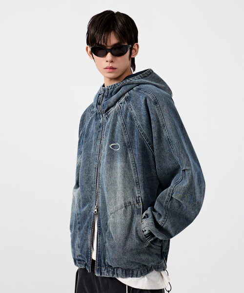 BALACLAVA SLASH HOODED ZIP-UP_DENIM DUST INDIGO
