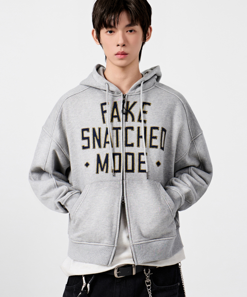 VLAD SNATCHED PATCH CROPPED HOODED ZIP-UP_MELANGE