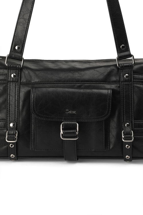 BELTED POCKET SHOULDER BAG IN BLACK