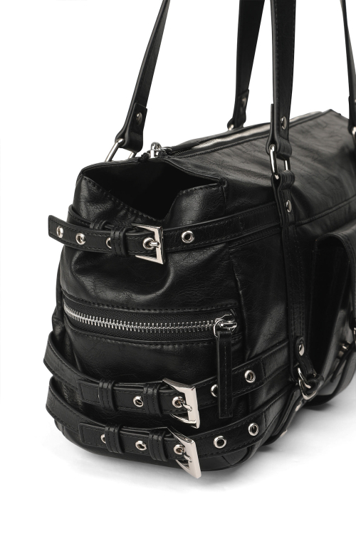 BELTED POCKET SHOULDER BAG IN BLACK