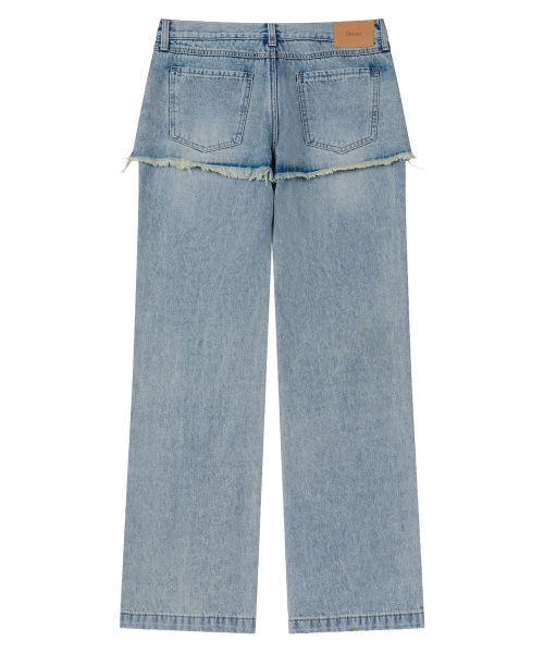 LAYERED SEMI BOOTSCUT DENIM PANTS IN LIGHT BLUE
