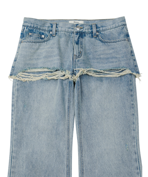 LAYERED SEMI BOOTSCUT DENIM PANTS IN LIGHT BLUE