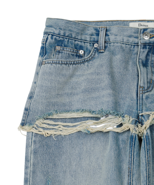 LAYERED SEMI BOOTSCUT DENIM PANTS IN LIGHT BLUE