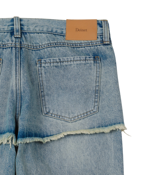 LAYERED SEMI BOOTSCUT DENIM PANTS IN LIGHT BLUE