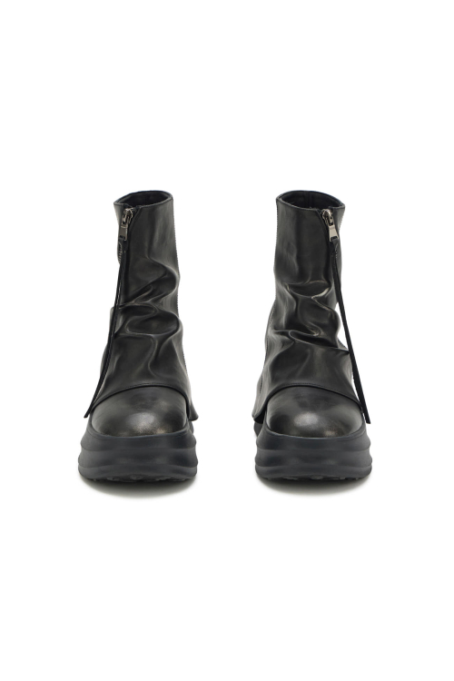ZIPPER CURVED LINE FLATFORM BOOTS IN BLACK