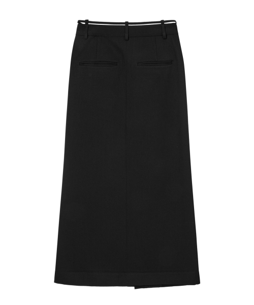 BELT LONG RAW SKIRT IN BLACK