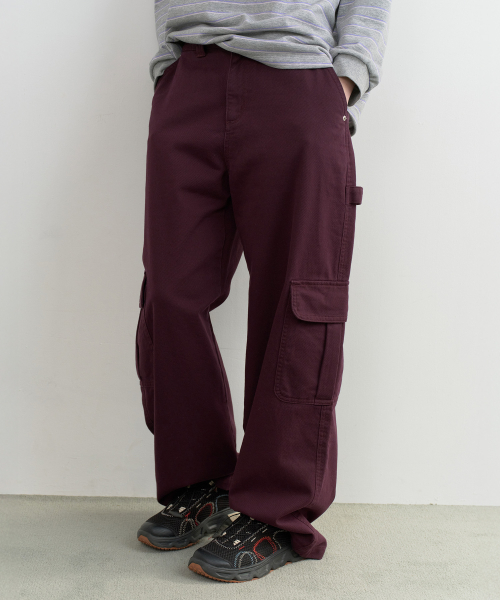 CARGO WIDE COTTON PANTS PURPLE