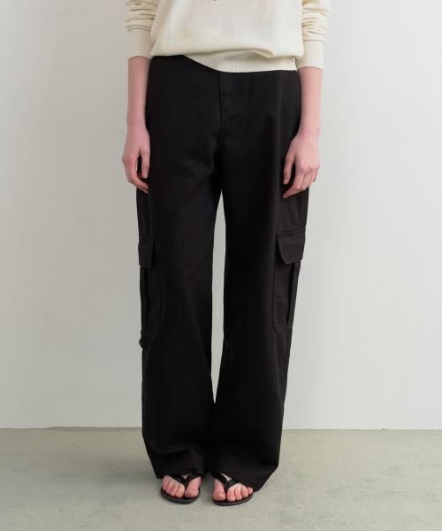 CARGO WIDE COTTON PANTS BLACK