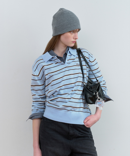 LOOSEFIT MULTI STRIPE COLLAR KNIT SKY