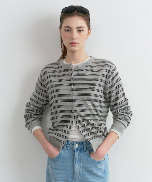 STRIPE KNIT CARDIGAN GRAY