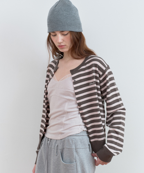 STRIPE KNIT CARDIGAN CHARCOAL