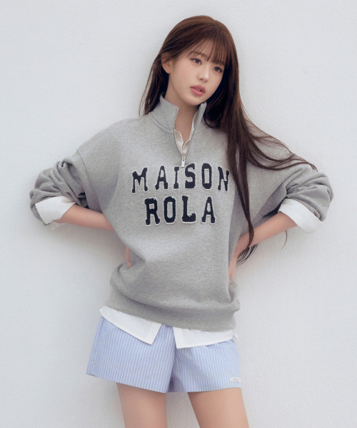 MAISON DE ROLA EMBROIDERY HALF ZIP-UP M/GRAY