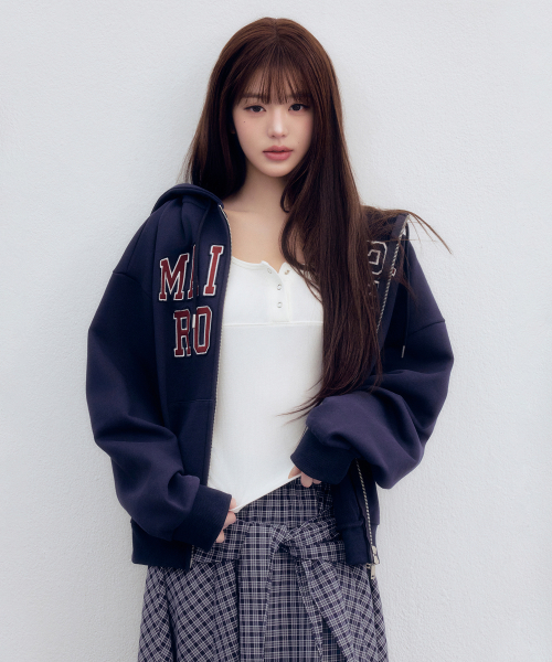 PATCHWORK CAMPUS HOOD ZIP-UP NAVY