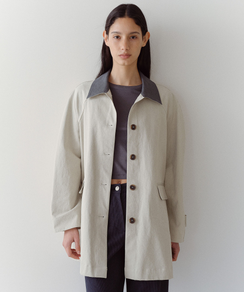 CONTRAST COLLAR WORK COAT - IVORY
