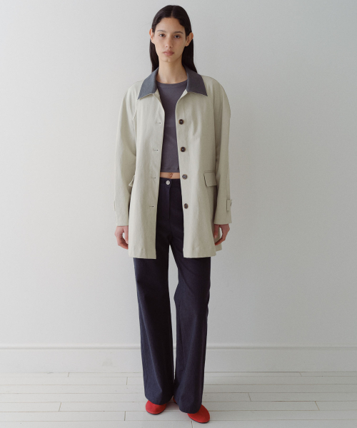 CONTRAST COLLAR WORK COAT - IVORY