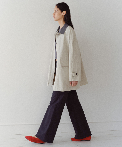 CONTRAST COLLAR WORK COAT - IVORY