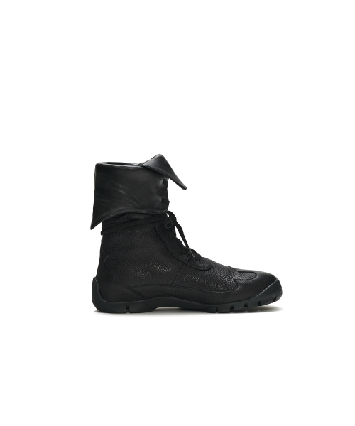 WESTERN COW LEATHER LACE UP BOOTS, BLACK