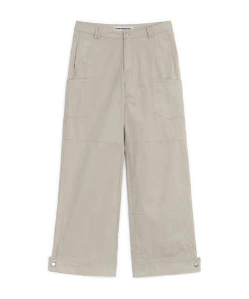 BUTTON TAB COTTON PANTS, LIGHT BEIGE