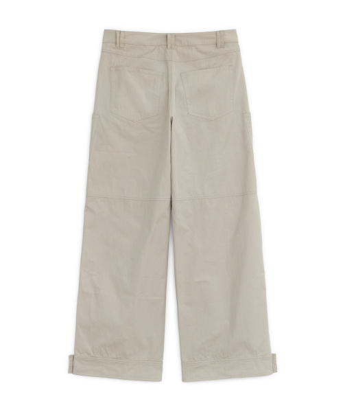 BUTTON TAB COTTON PANTS, LIGHT BEIGE