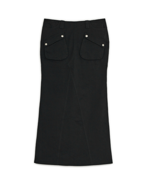 DOUBLE POCKET COTTON MAXI SKIRT, BLACK