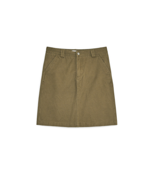 STRAIGHT COTTON MIDI SKIRT, BROWN
