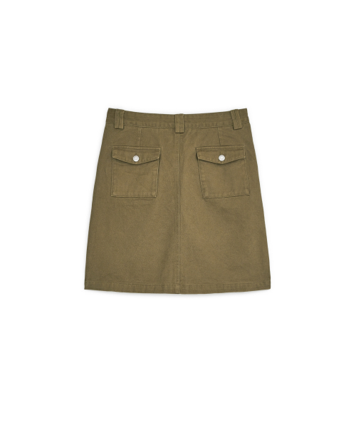 STRAIGHT COTTON MIDI SKIRT, BROWN