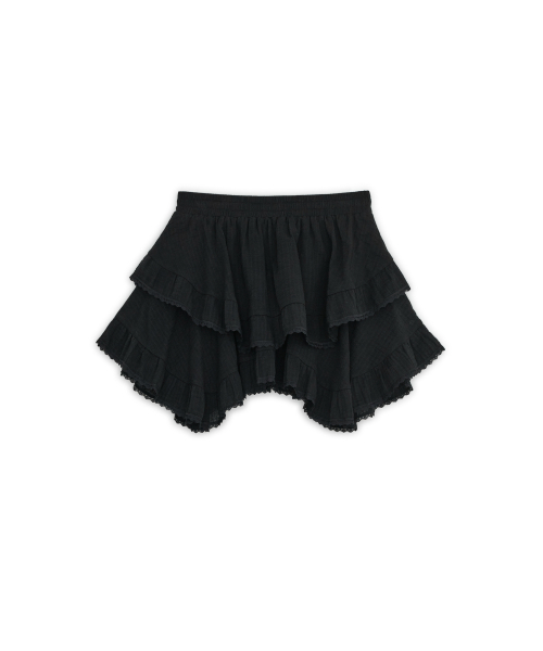 ANGLED FRILL MIDI SKIRT, BLACK