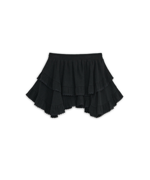 ANGLED FRILL MIDI SKIRT, BLACK