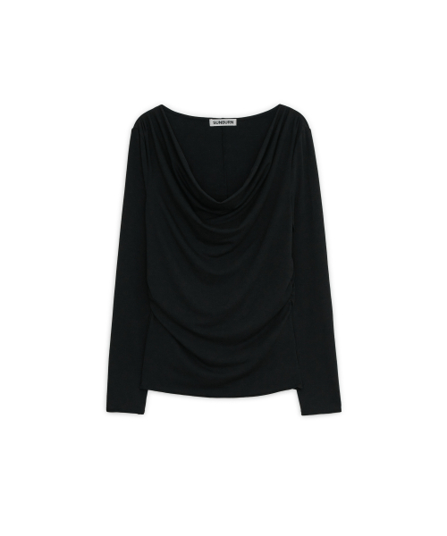COWL NECK LONG SLEEVE TOP, BLACK