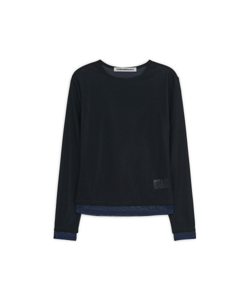 MESH LAYERED LONG SLEEVE TOP, BLACK