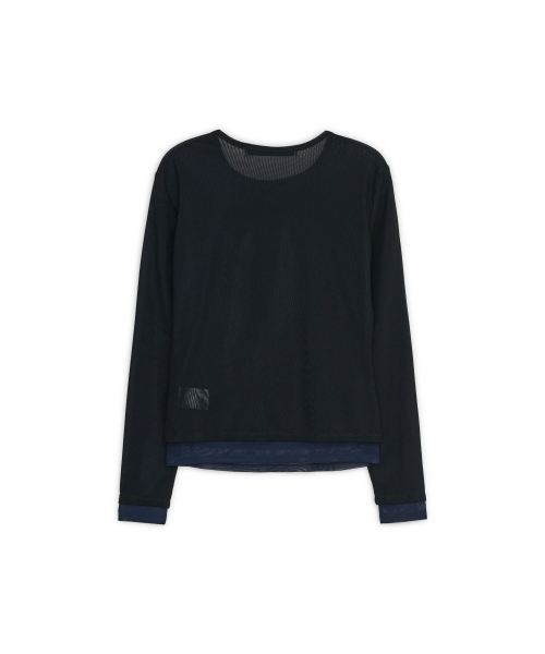 MESH LAYERED LONG SLEEVE TOP, BLACK