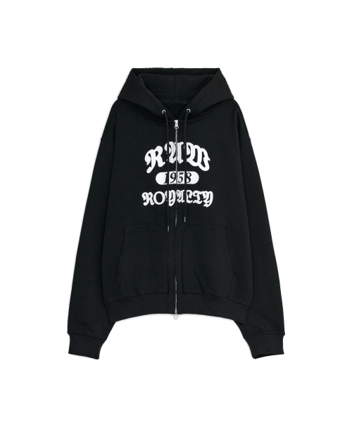 RAW OVER FIT HOODIE ZIP-UP, BLACK