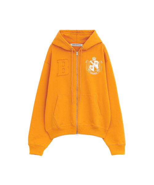 B LOGO PATCH HOODIE ZIP-UP, ORANGE